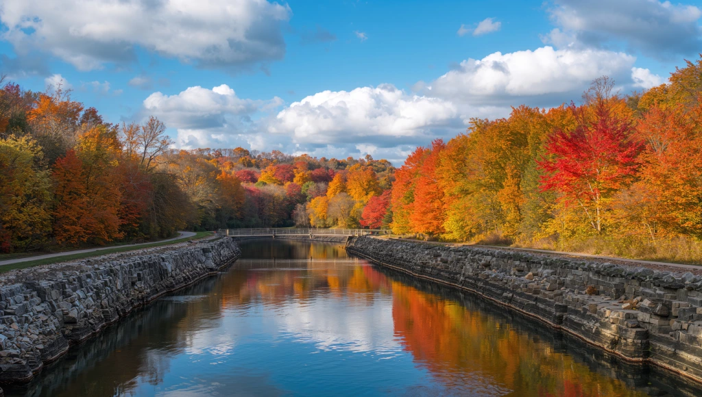 Illinois and Michigan Canal Autumn Reflections in Lemont Illinois.jpg